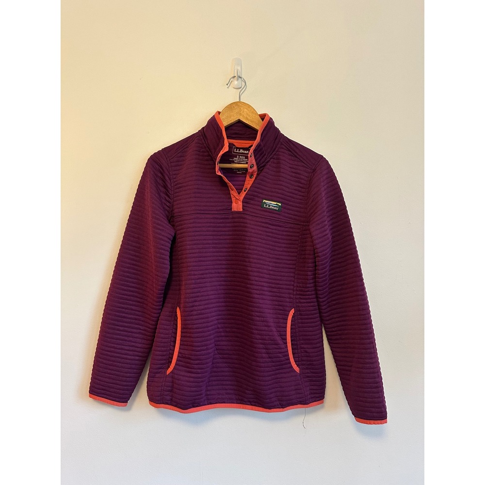 LL Bean Purple AirLight Quilted Snap Pullover Fleece Jacket | Size Small